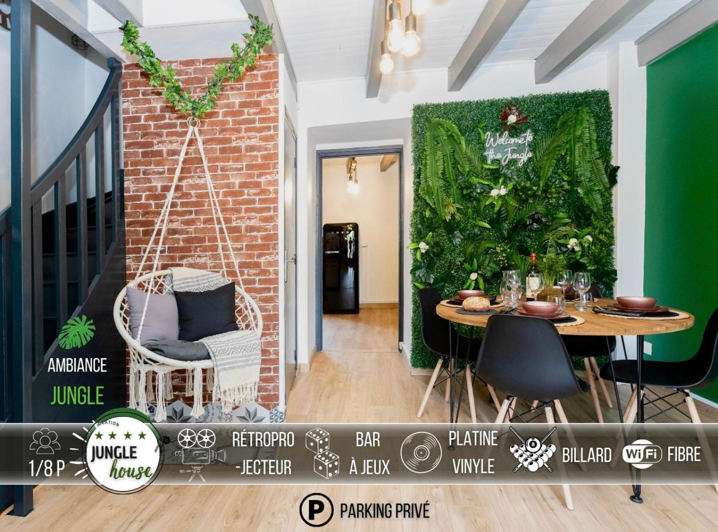 Maison "Jungle House" 90 M2 Billard, Retroprojecteur, Bar A Jeux , Vinyle, Wifi Fibre, Ideal Pro & Famille A Montbrison Luaran gambar